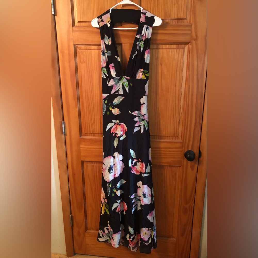 Nicole Miller Black Floral Maxi Dress with Pink & White Blooms - Picture 6 of 11